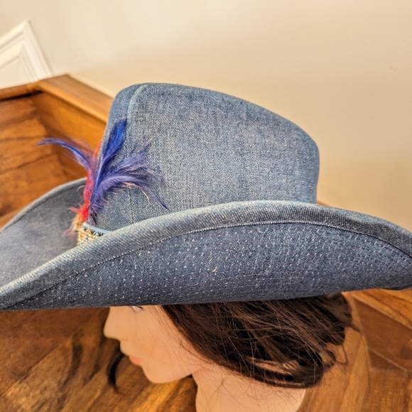 Vintage western 60's blue denim cowboy hat. Size 7-7 1/8 - Picture 15 of 17